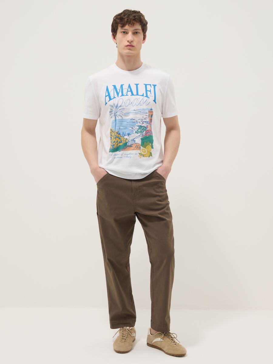 White pure cotton T-shirt with print, regular fit_1