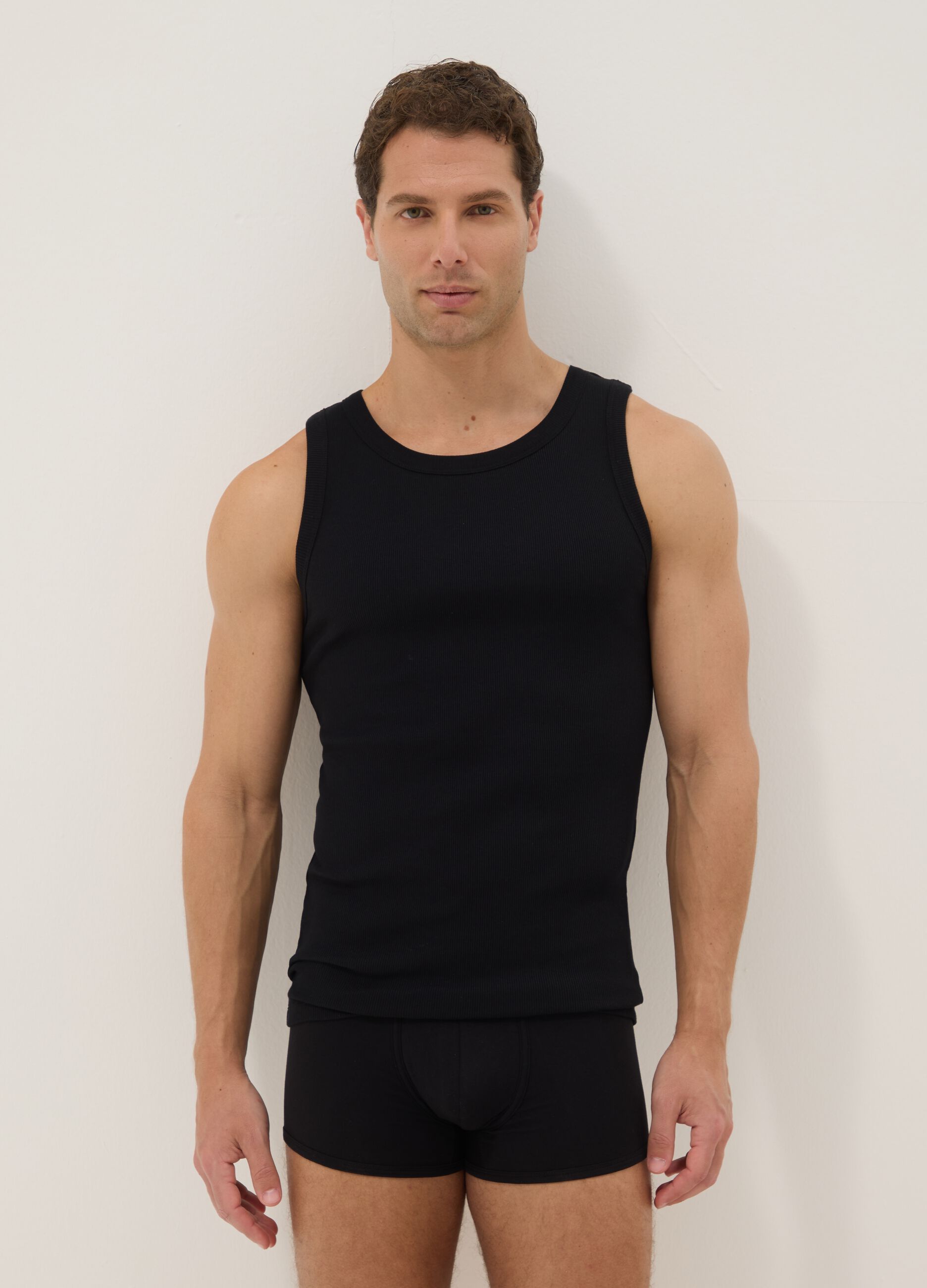 Black pure cotton vest regular fit