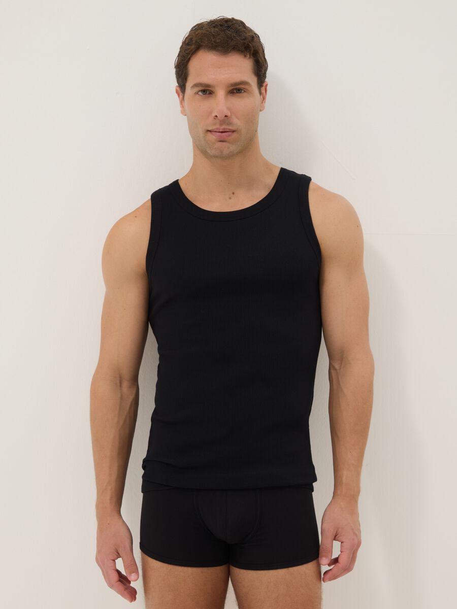 Canotta in puro cotone nero regular fit_0