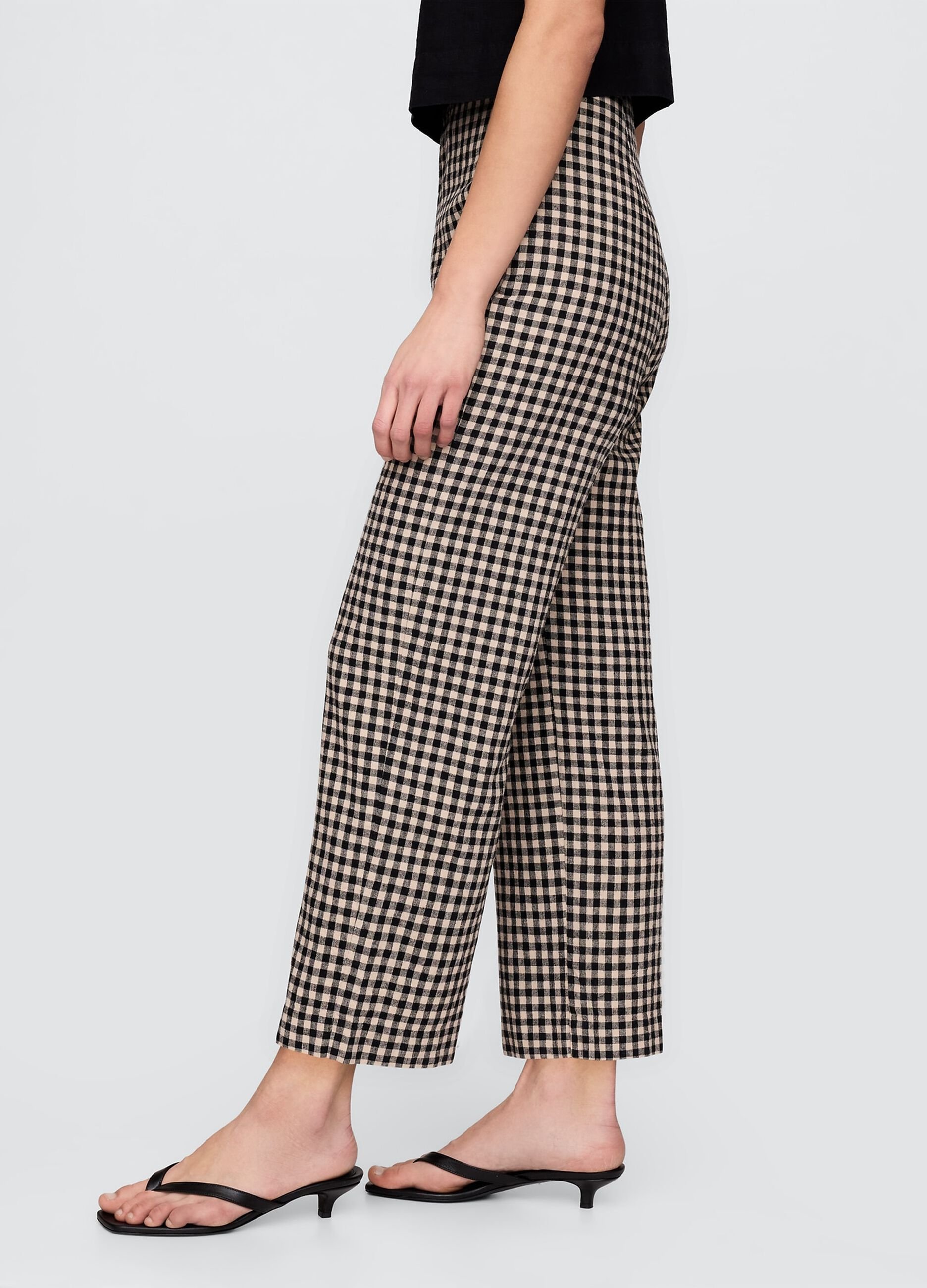 Brown and black check trousers in linen and viscose