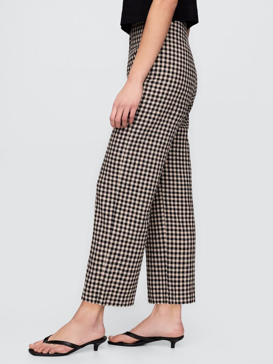 Brown and black check trousers in linen and viscose_3