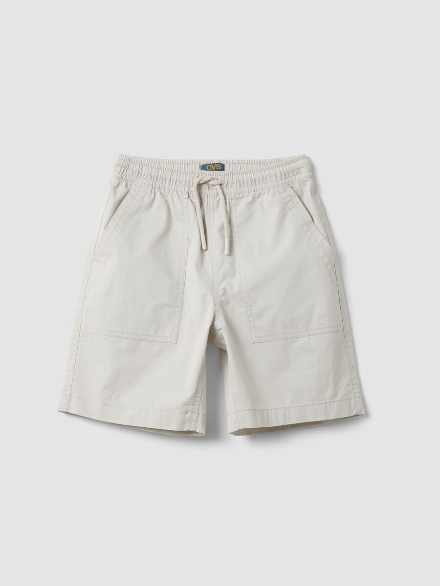 Beige pure cotton shorts with elasticated waistband_0