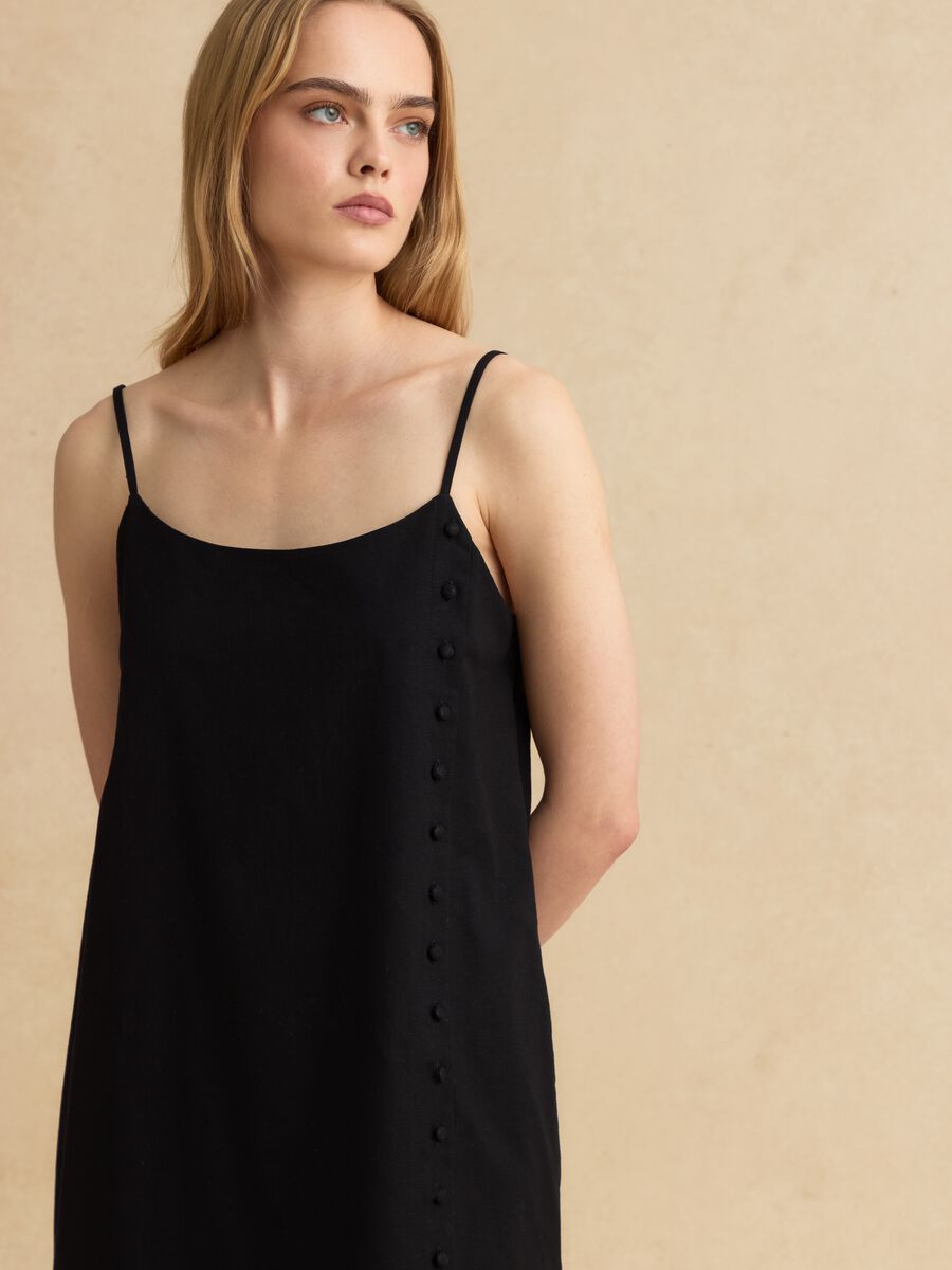 Abito nero slipdress in misto cotone e lino_2