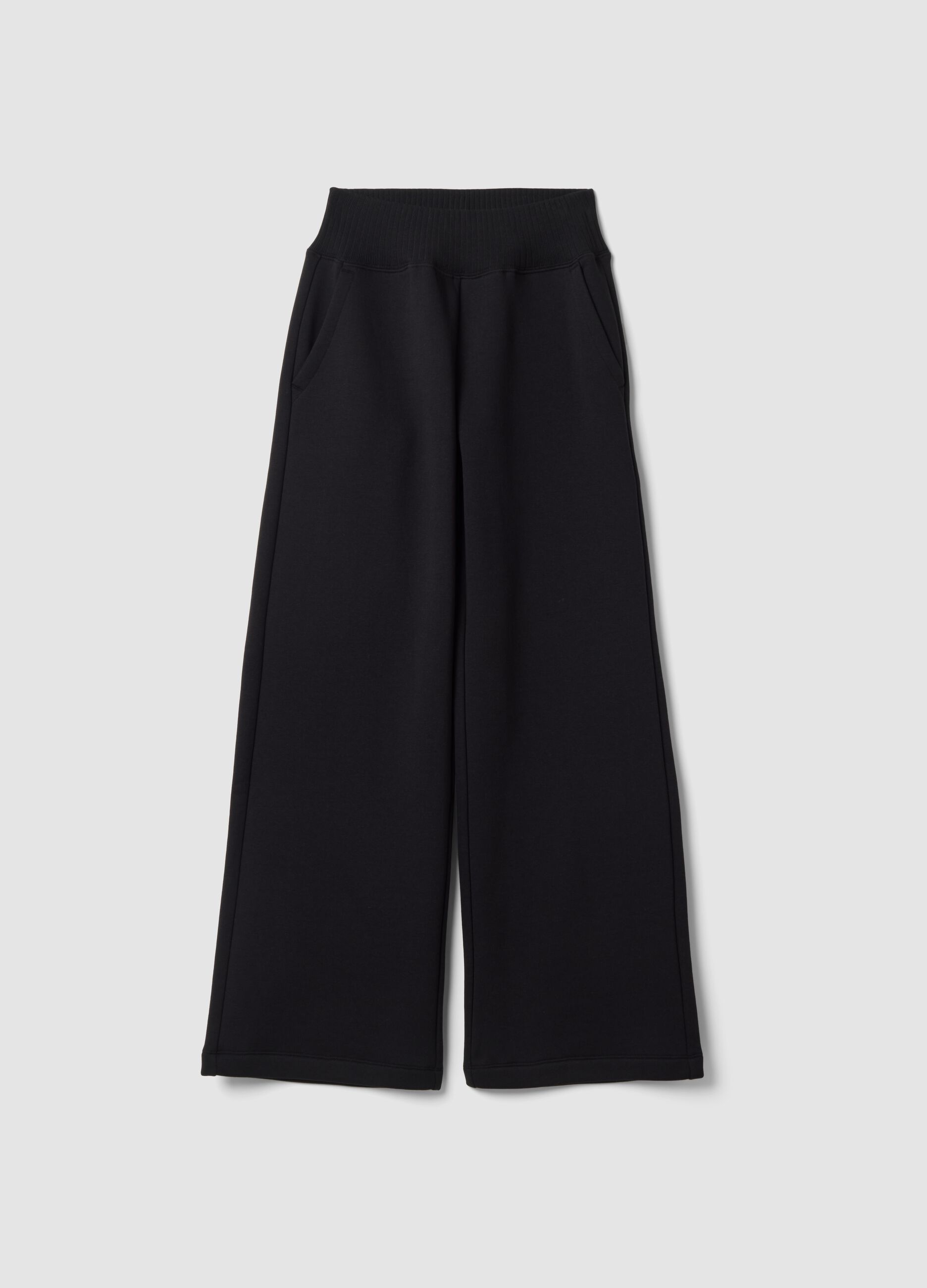Black cotton-blend fleece straight-fit trousers