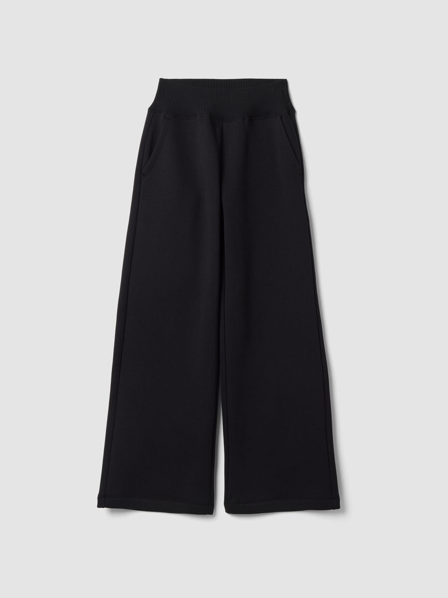 Pantaloni neri in misto cotone fleece straight fit_0