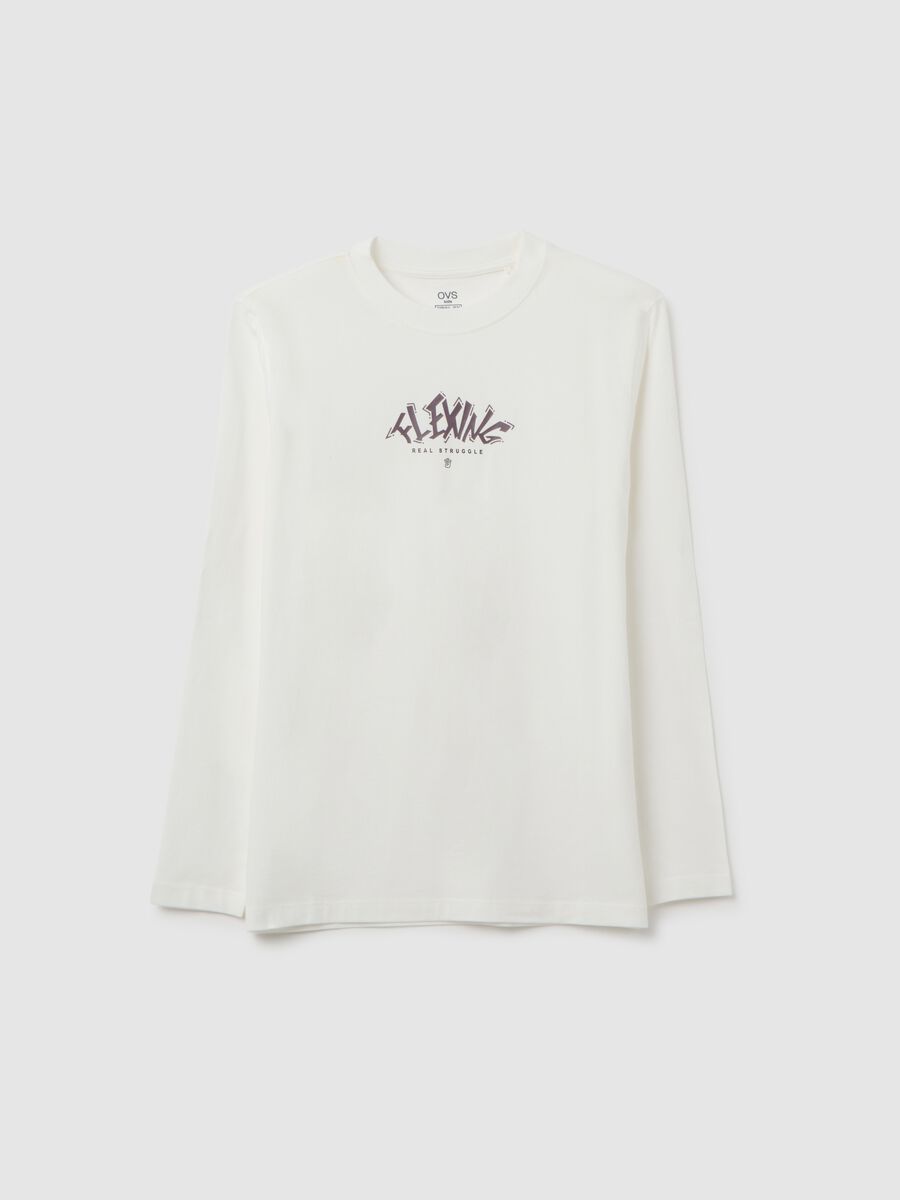 T-shirt da ragazzo in puro cotone bianca oversize_0
