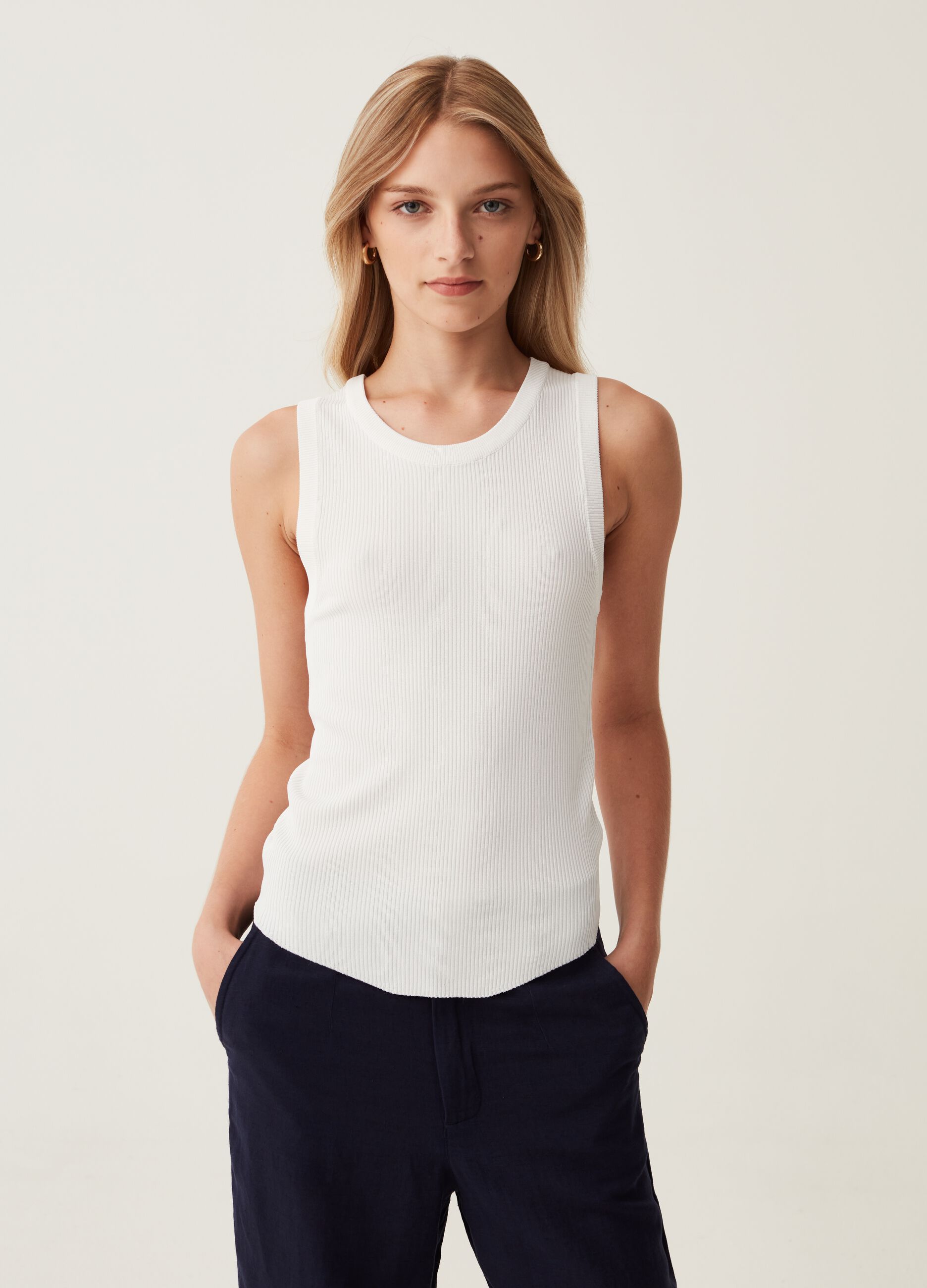 Ovs Tank top a costine con scollo rotondo