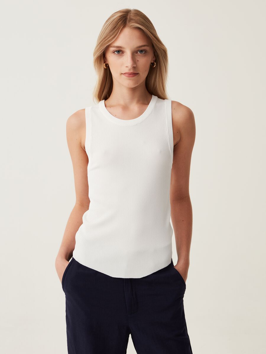 Ribbed tank top with round neckline_0