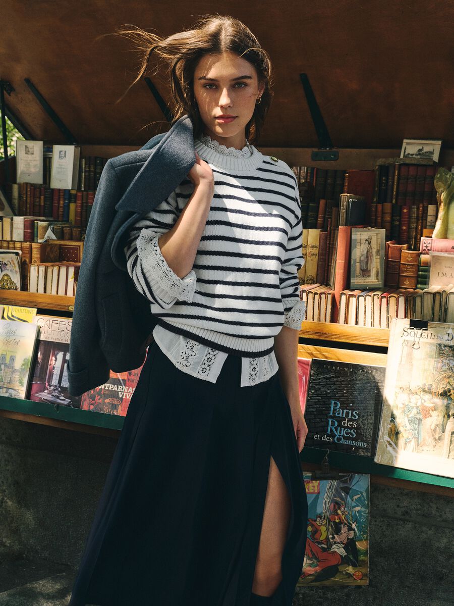 Oversized Cotton Blend Striped Sweater_0