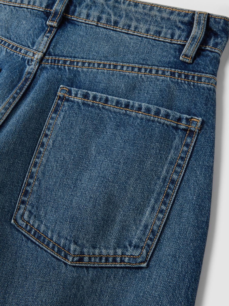 Dark blue pure cotton denim barrel-fit jeans_1