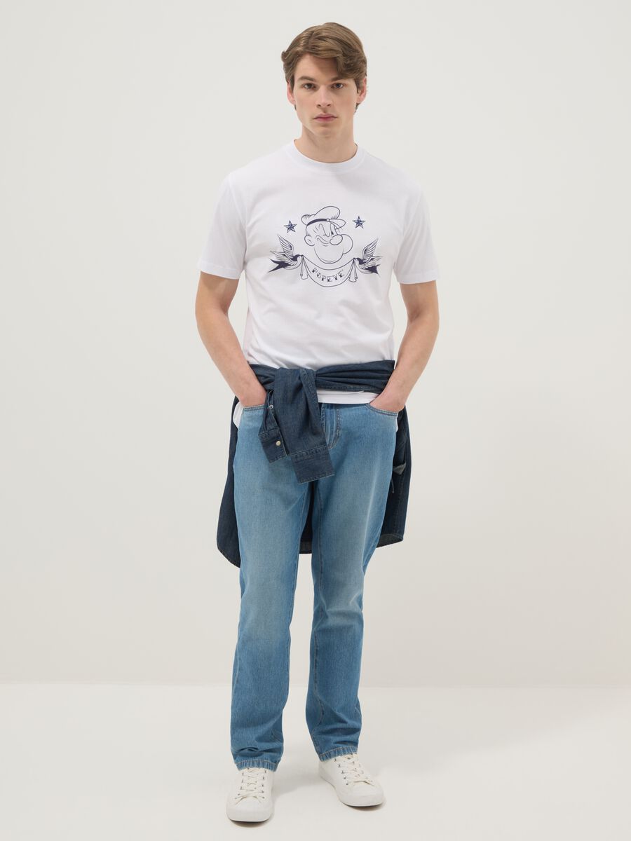 White regular fit pure cotton T-shirt with Popeye print_2