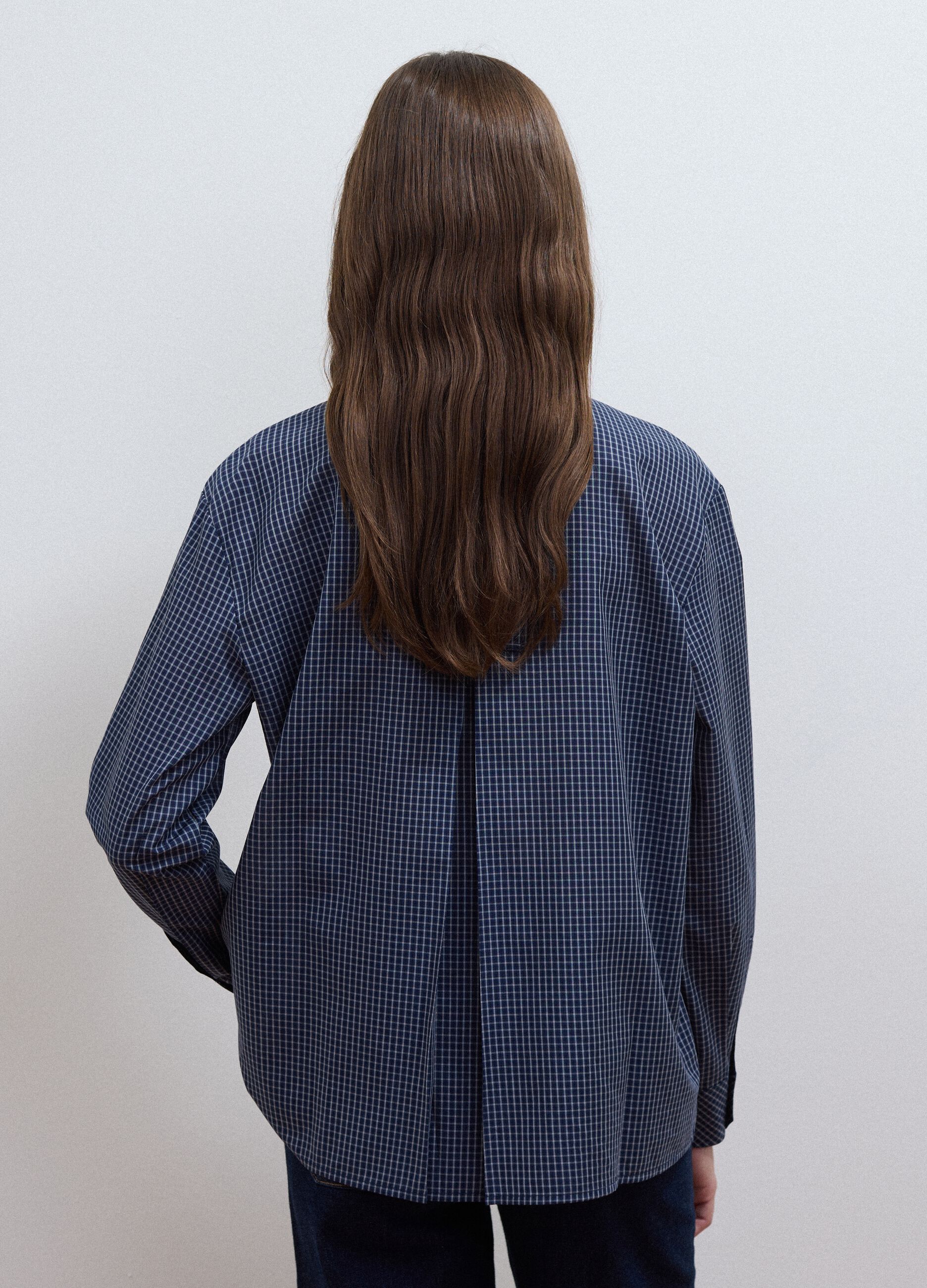 Camicia blu in misto cotone e lyocell a quadretti regular fit