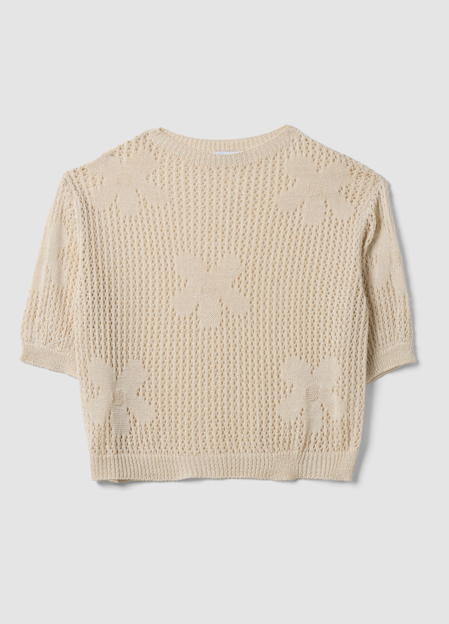 Beige open-knit floral regular-fit top