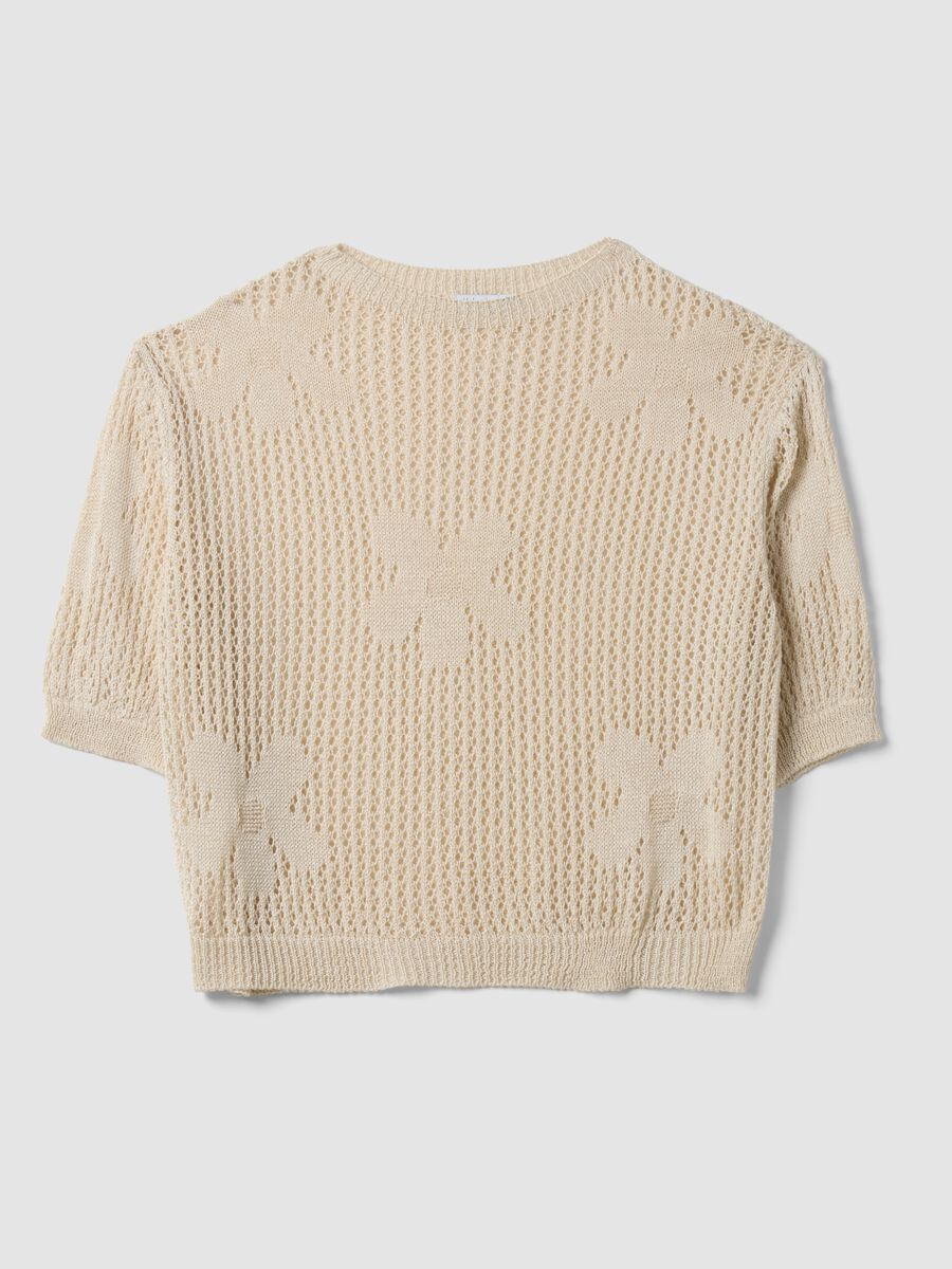 Beige open-knit floral regular-fit top_0