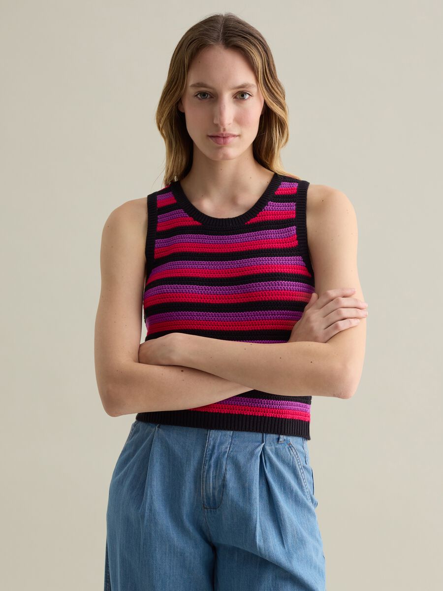 Multicoloured striped knit tank top_0