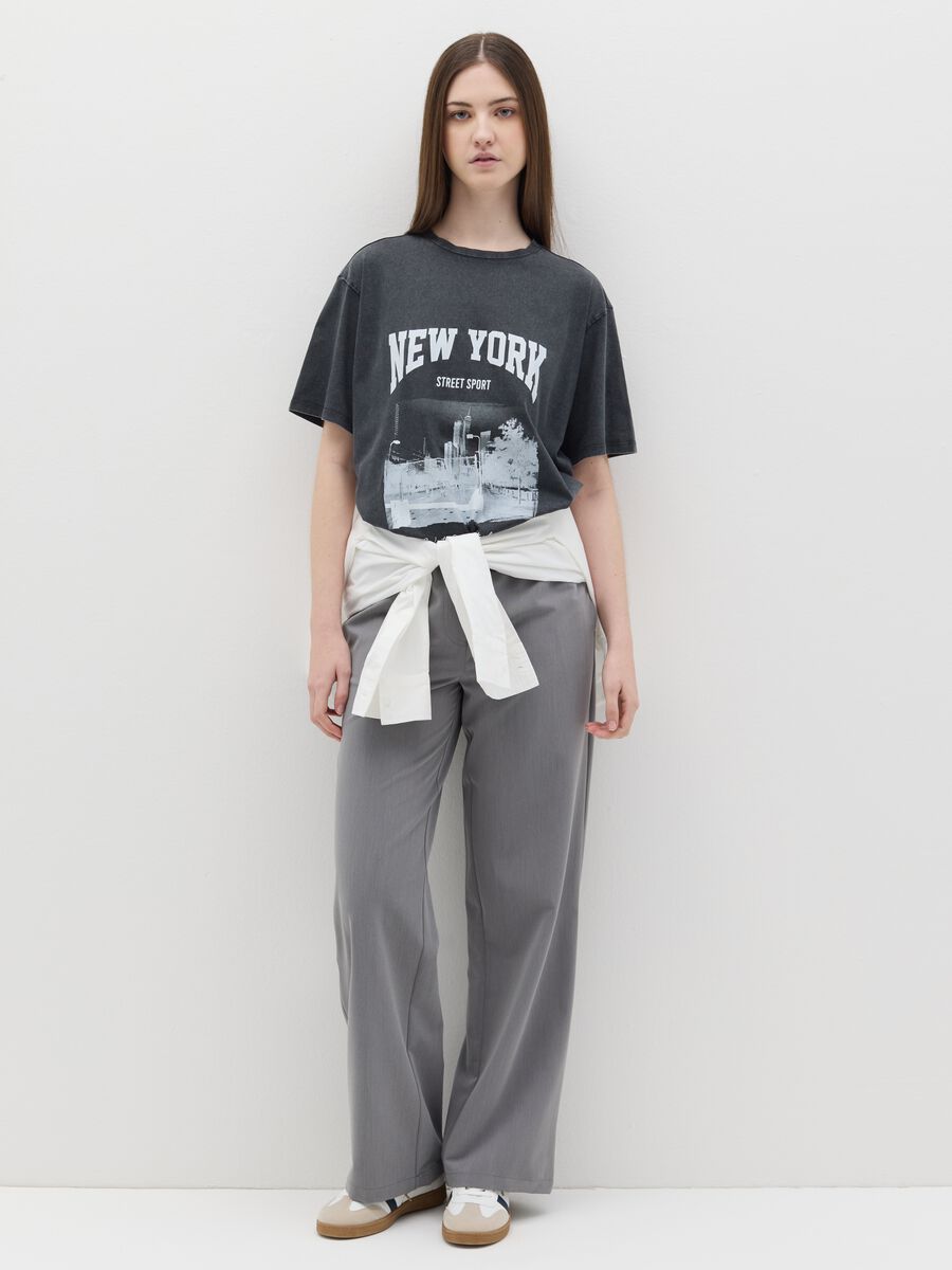 Black cotton T-shirt with city print_1