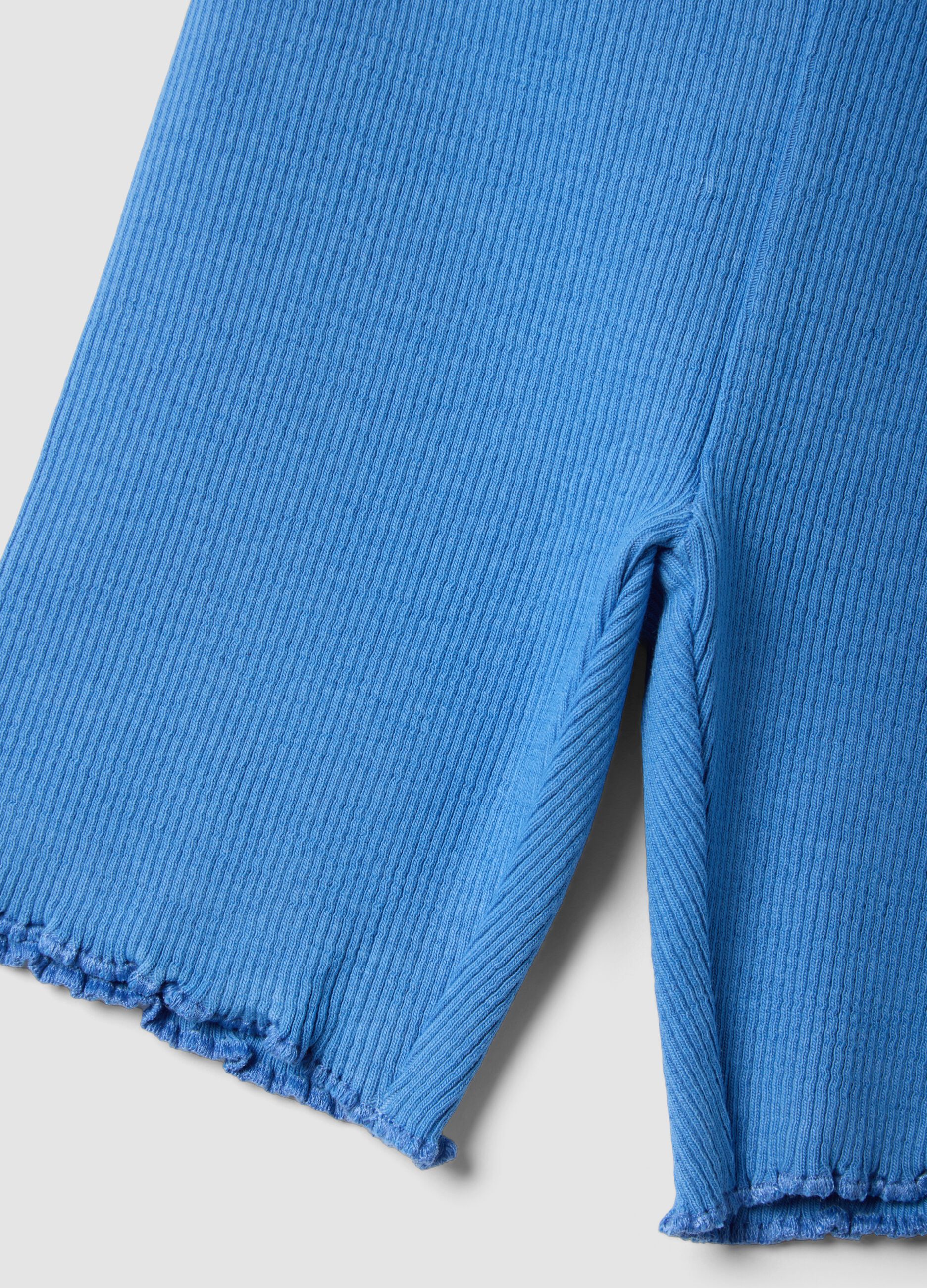 Blue ribbed stretch-cotton shorts for baby girls, regular fit