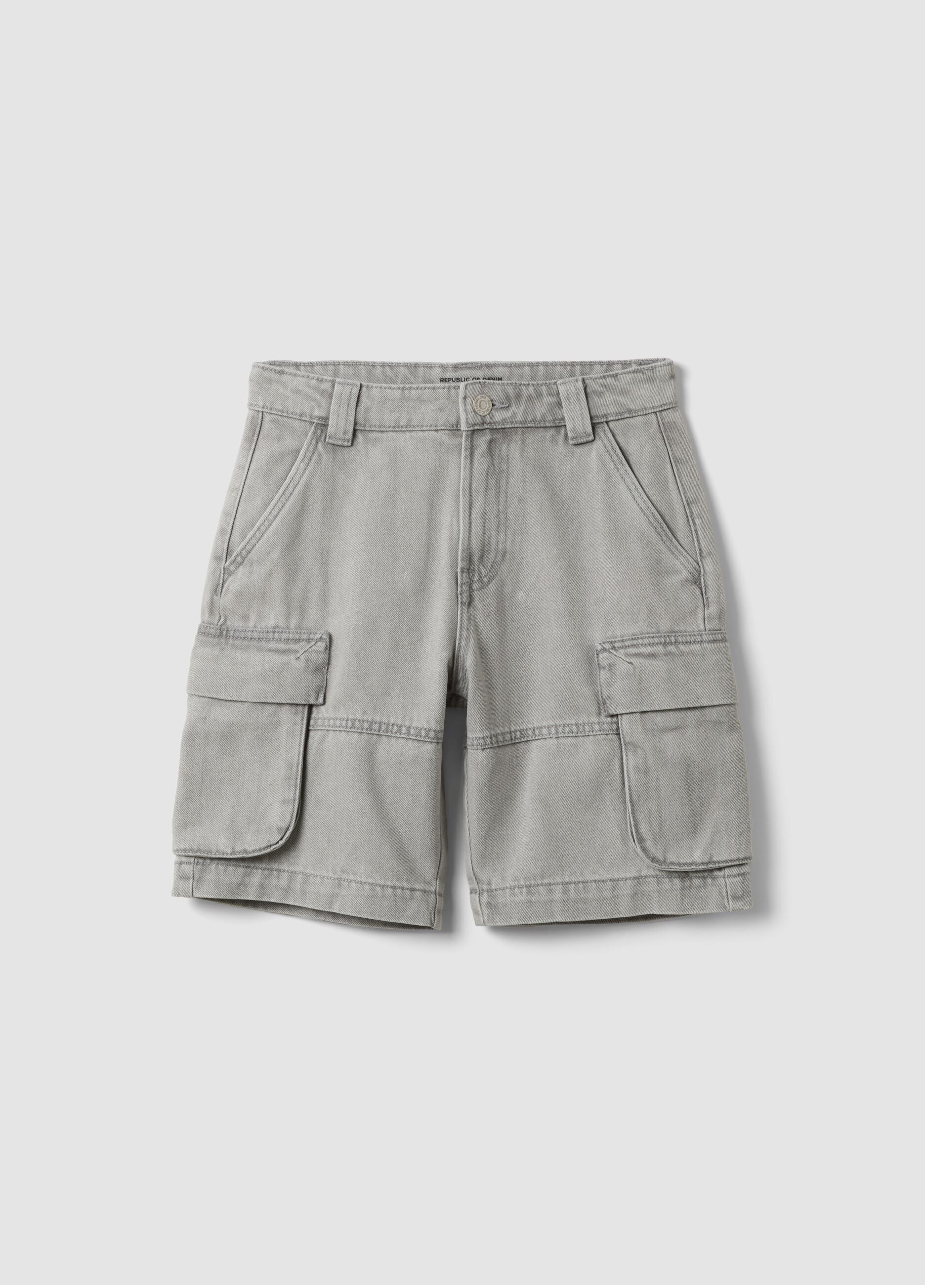 Shorts cargo grigi in misto cotone e viscosa baggy fit