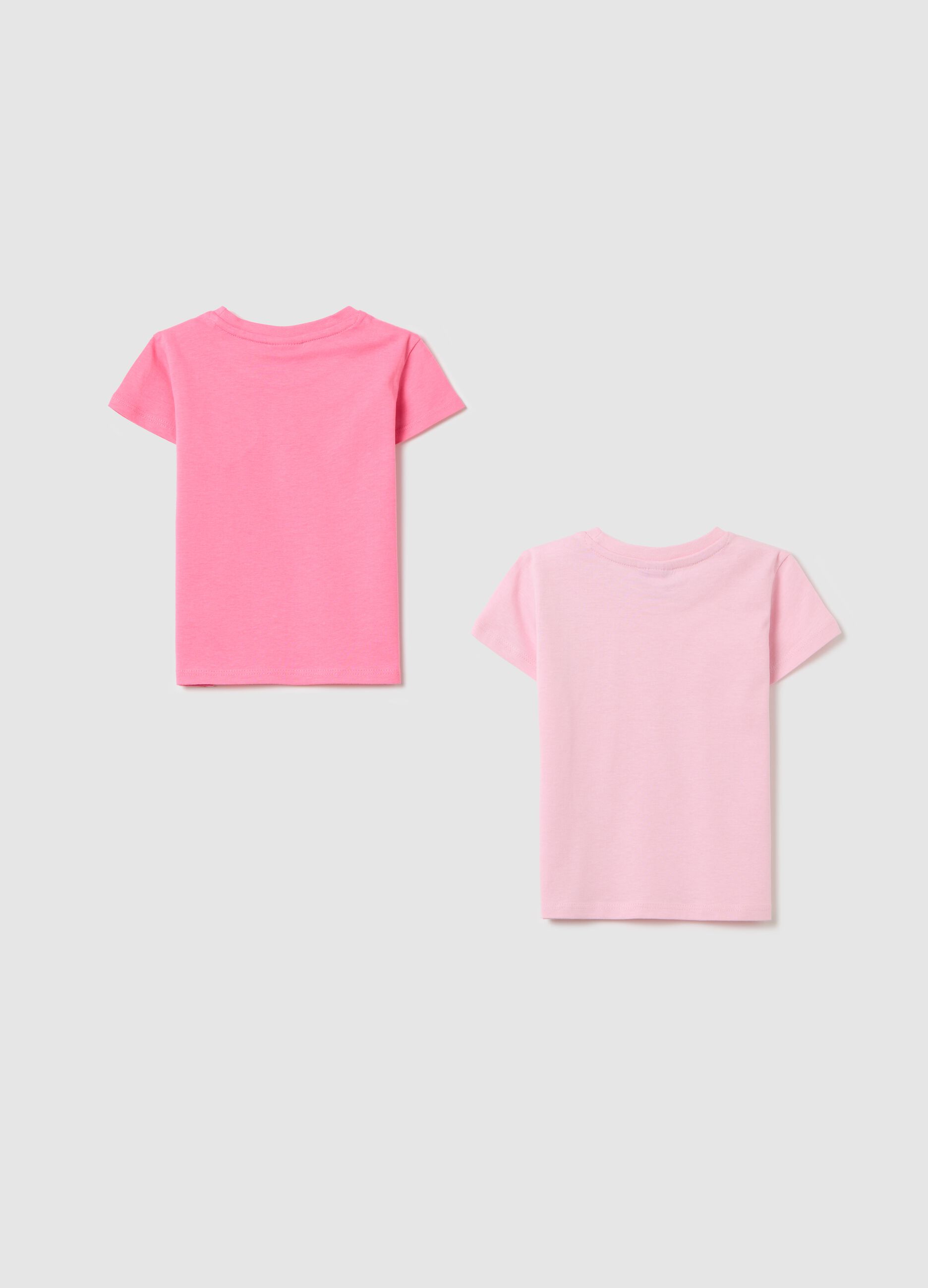 Two-pack pink T-shirts in cotton with print and embroidery