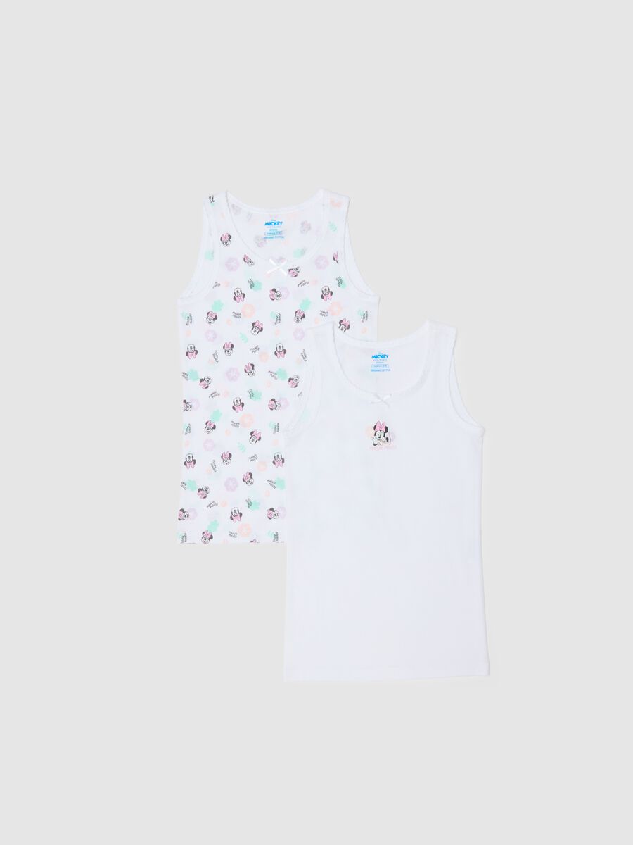Bipack canottiere in puro cotone bianco da bambina con stampe Minnie_0