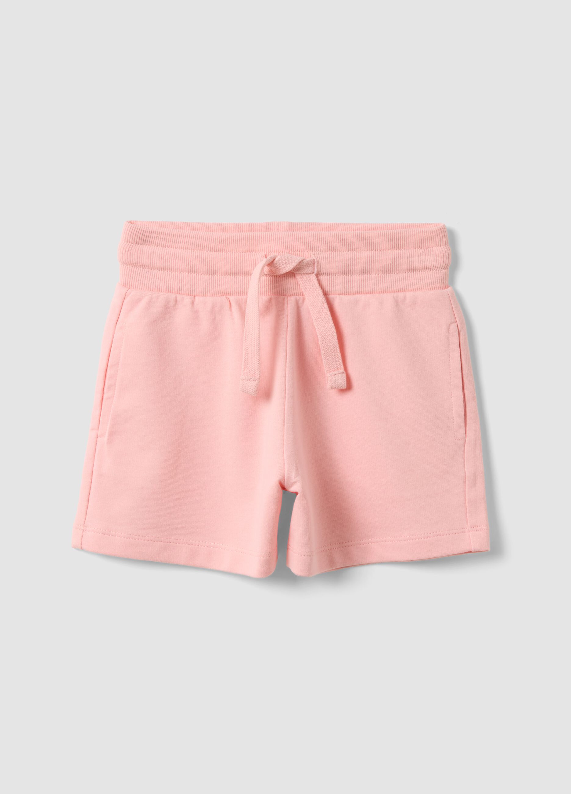 Pink pure cotton shorts with elasticated waist