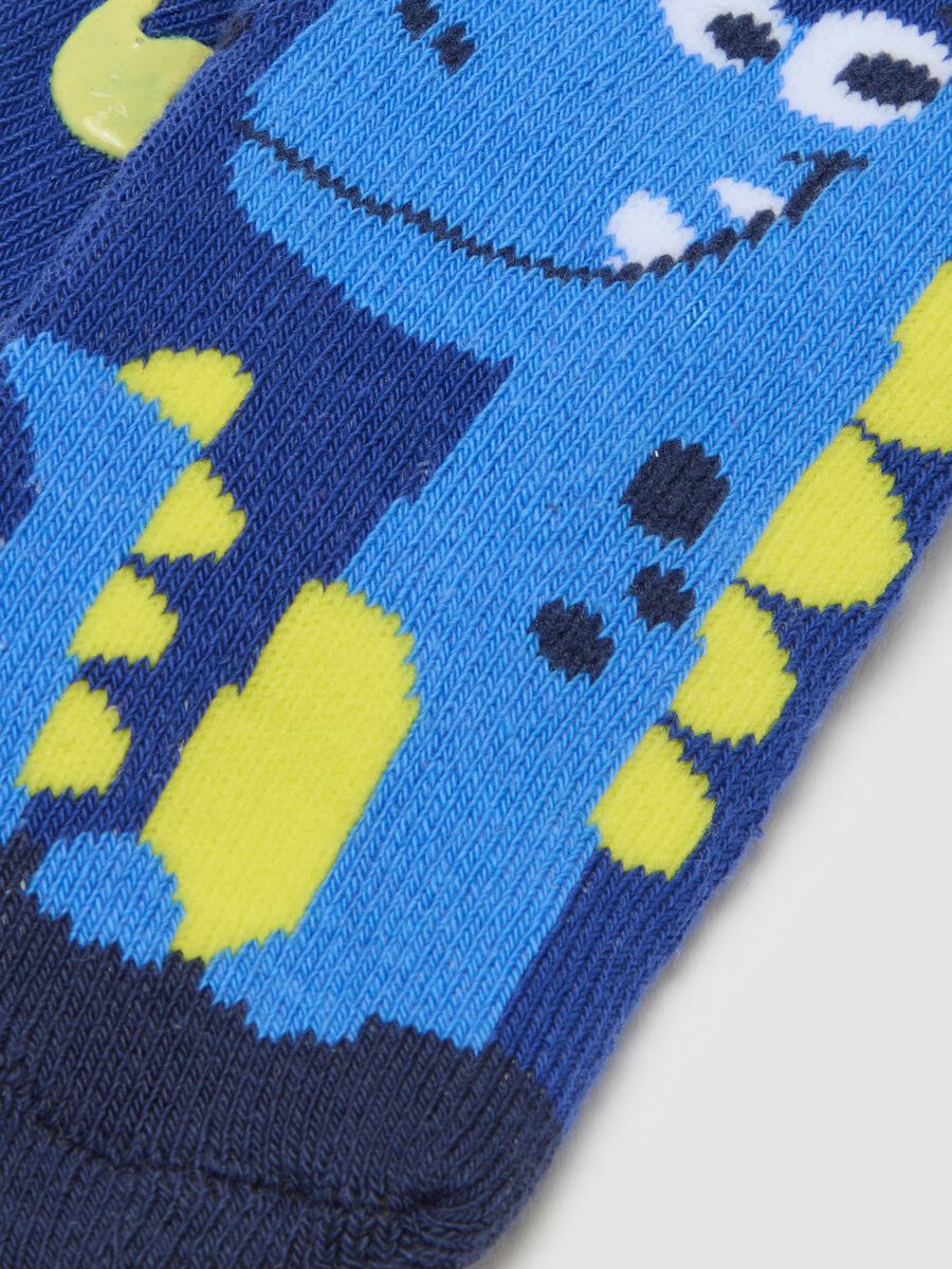 Blue Non-Slip Socks with Dinosaur_2