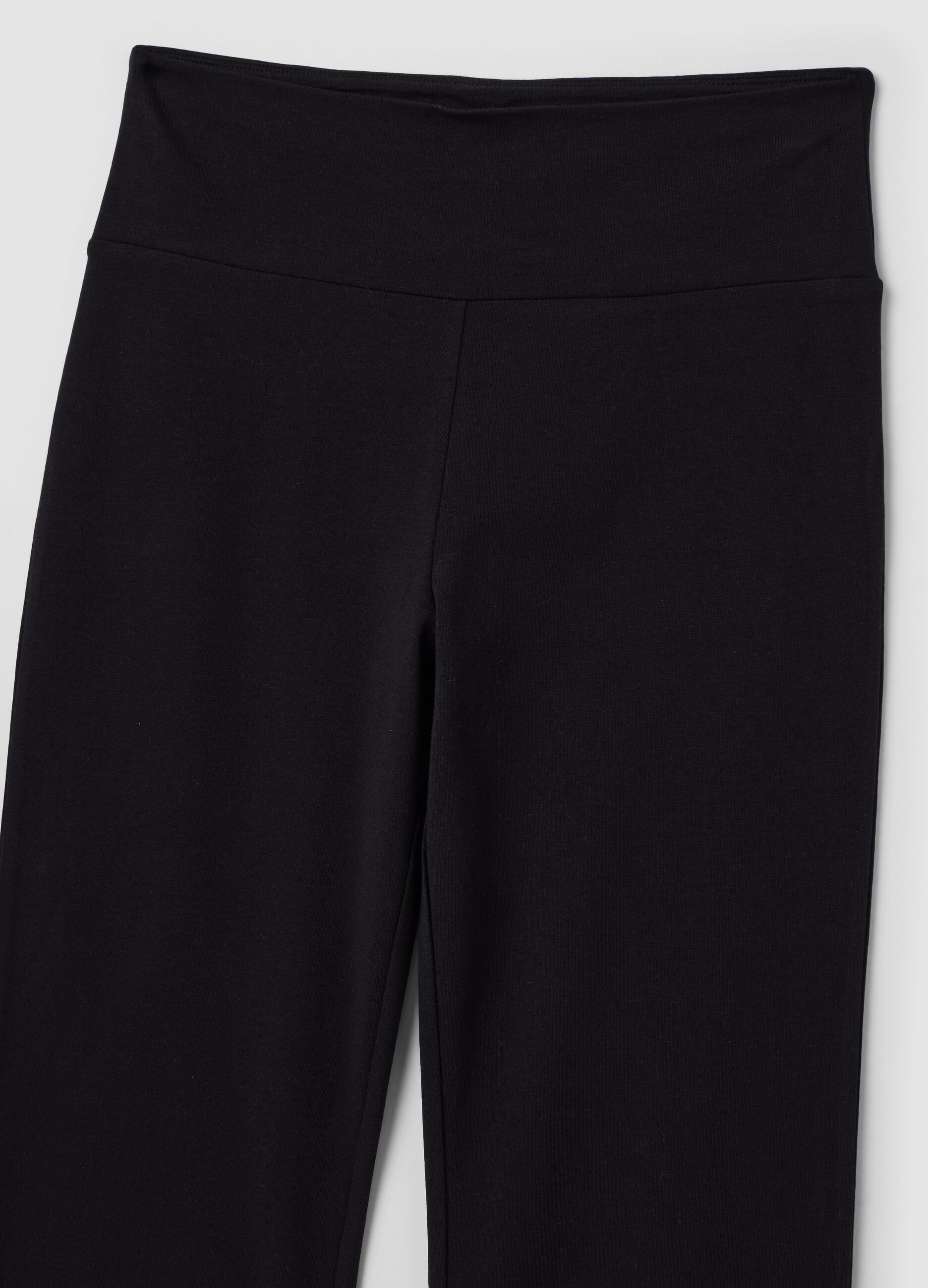 Black stretch cotton flared trousers