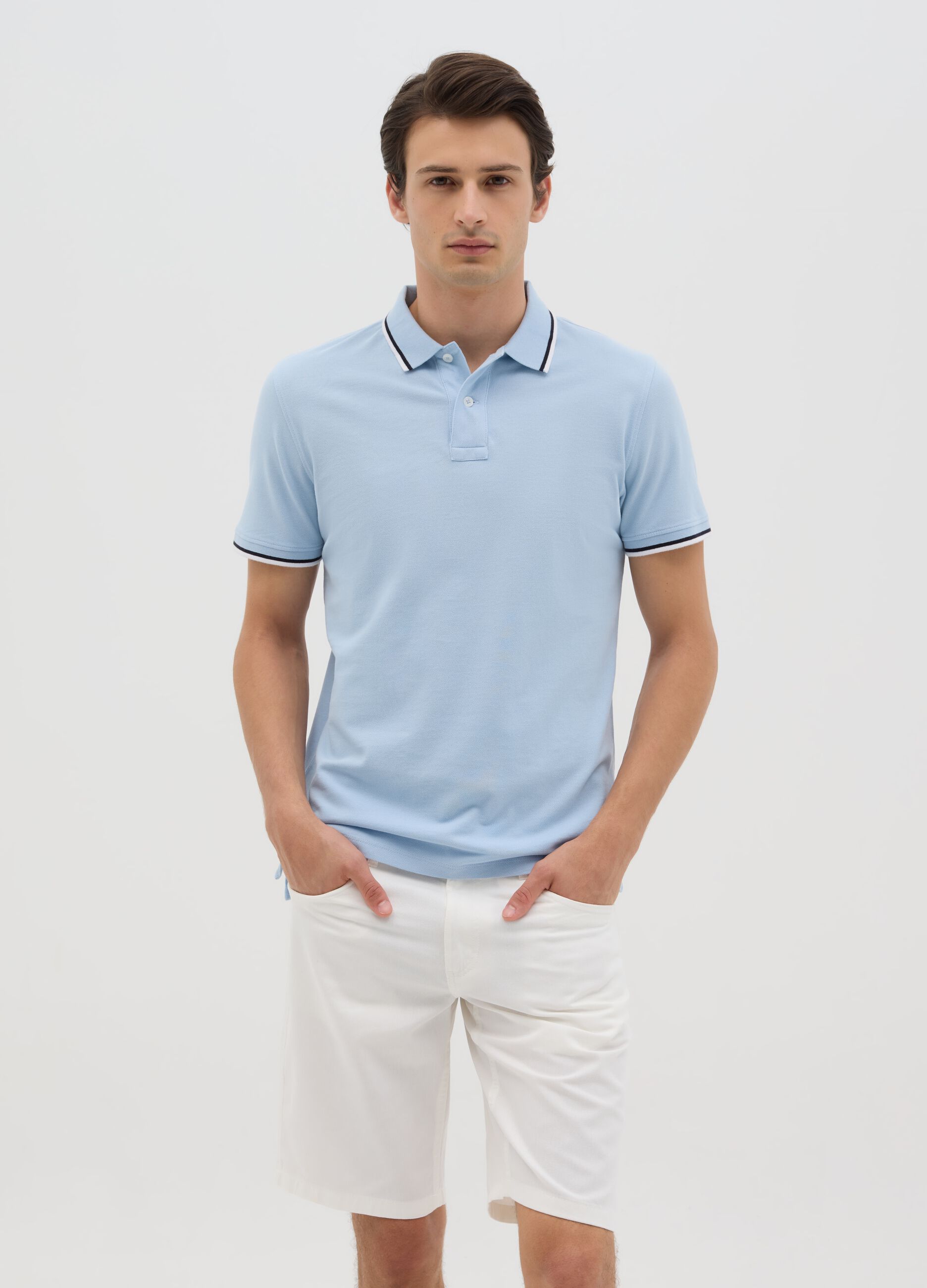 Blue short-sleeve cotton polo shirt