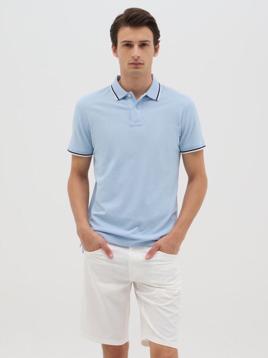 Blue short-sleeve cotton polo shirt_0