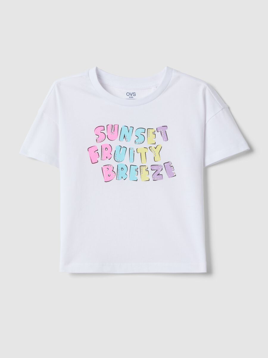 Girls' white pure cotton t-shirt regular fit with print_0