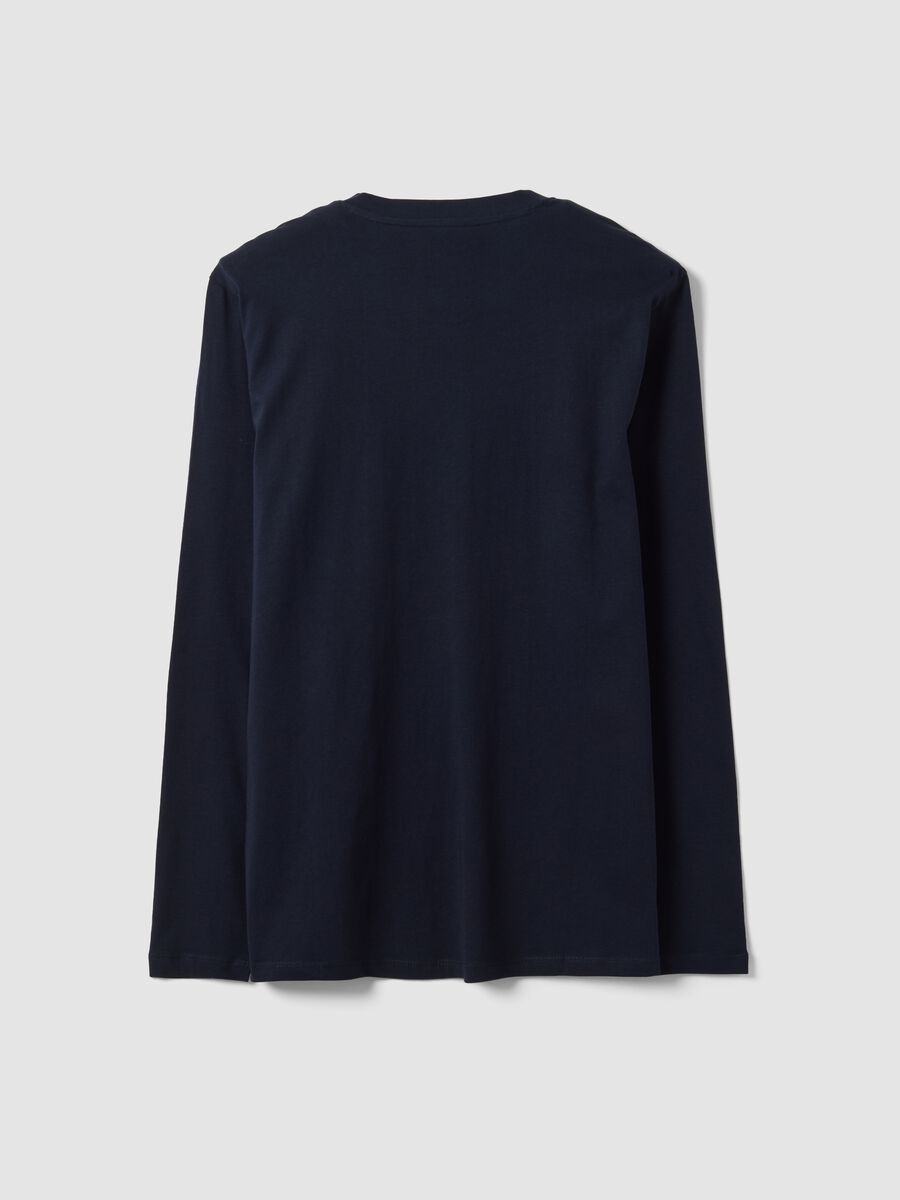 T-shirt blu a maniche lunghe in puro cotone organico con girocollo_1