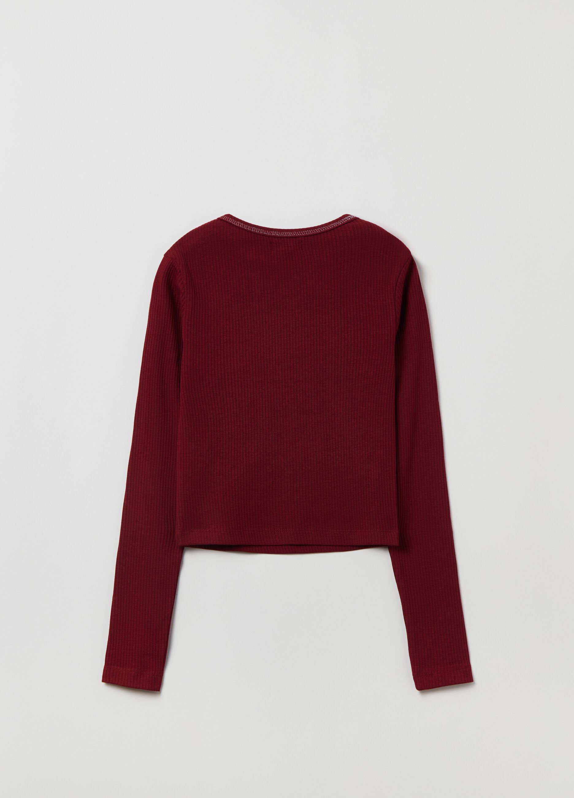 T-shirt maniche lunghe a costine con stampa_1