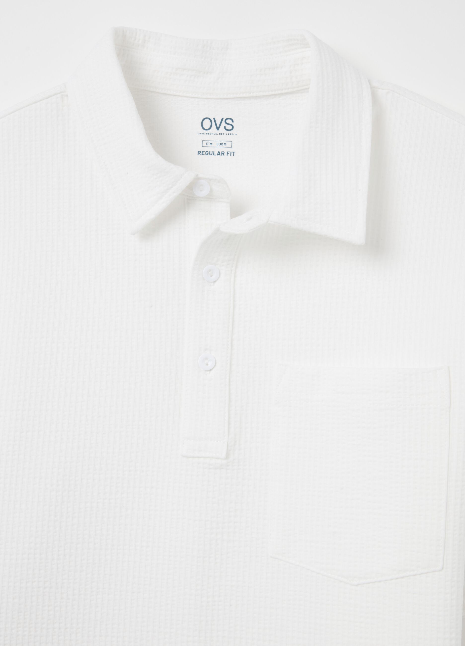 Waffle weave cotton polo shirt with pocket