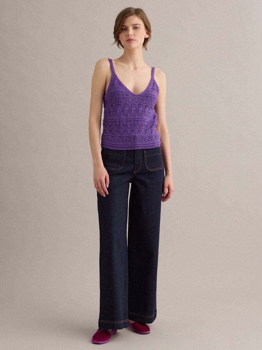 Canotta in puro cotone viola regular fit con lavorazione a maglia_1