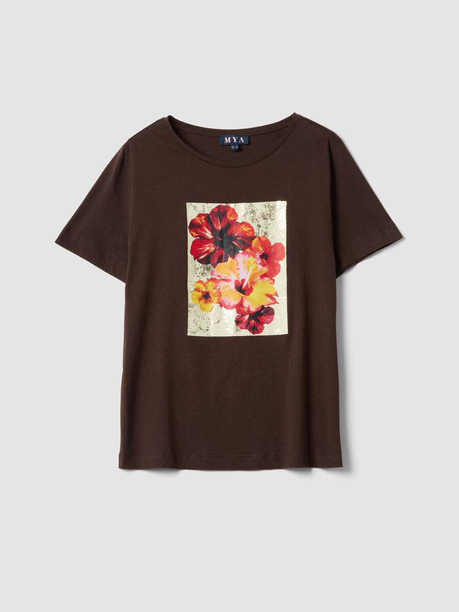 Brown pure cotton T-shirt with print, regular fit_0