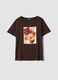 T-shirt marrone in puro cotone con stampa regular fit_0