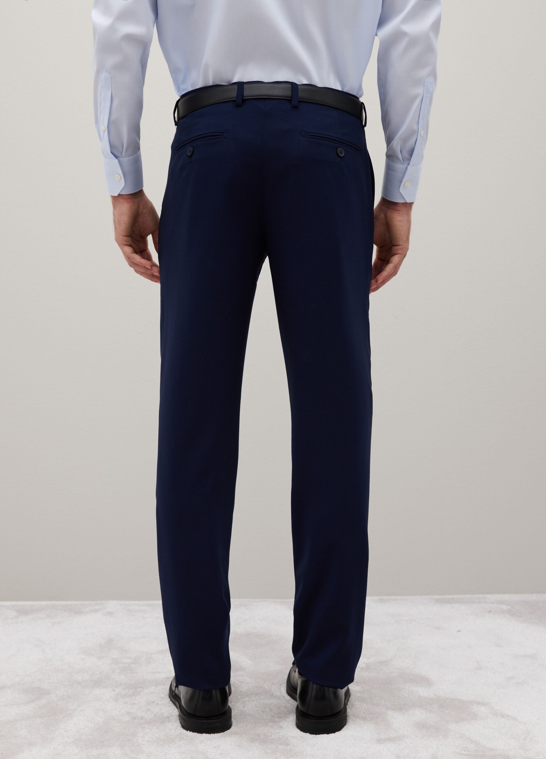 Blue Stretch Fabric Slim Fit Trousers