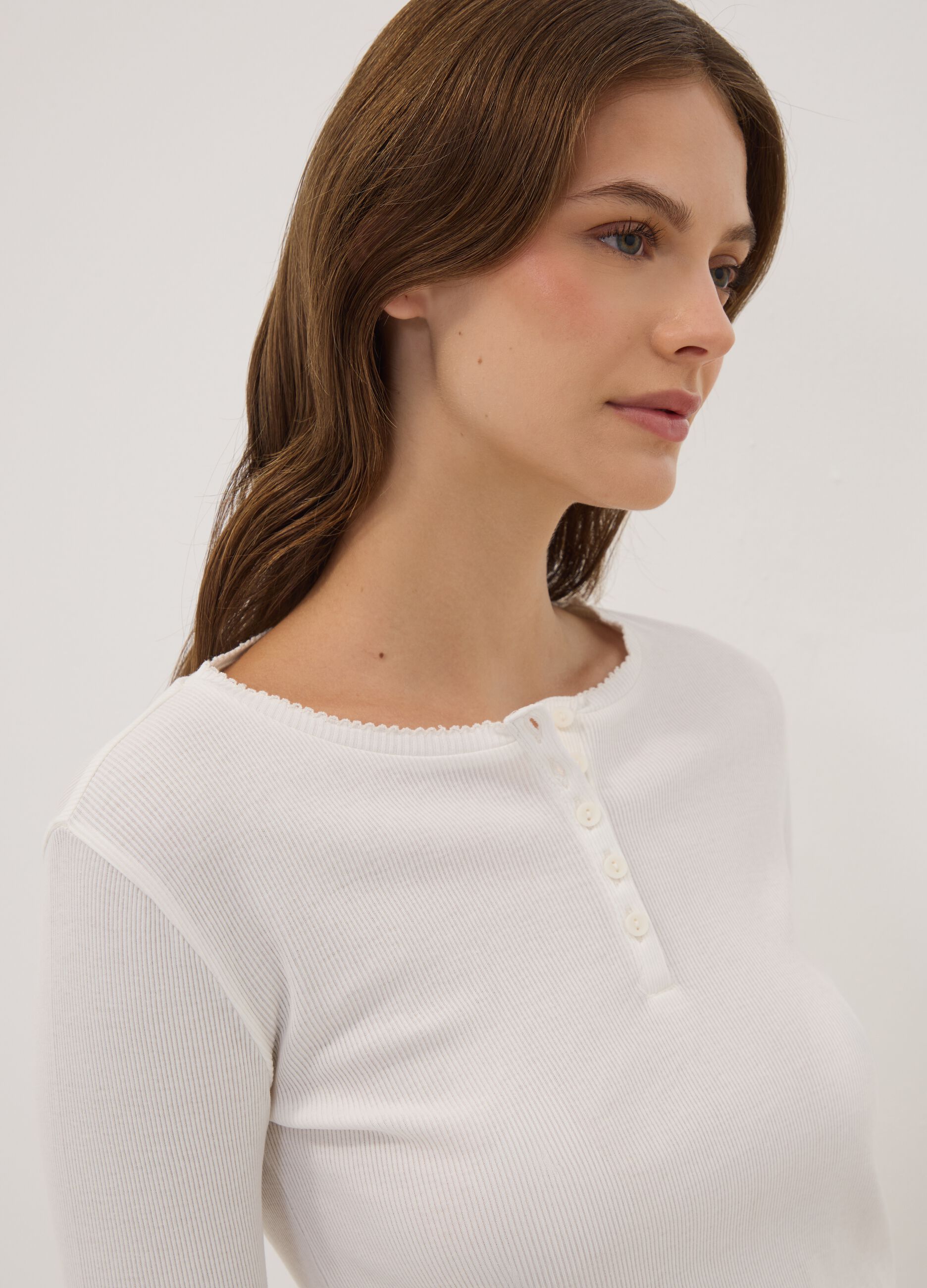 White organic cotton pyjama top with grandad collar