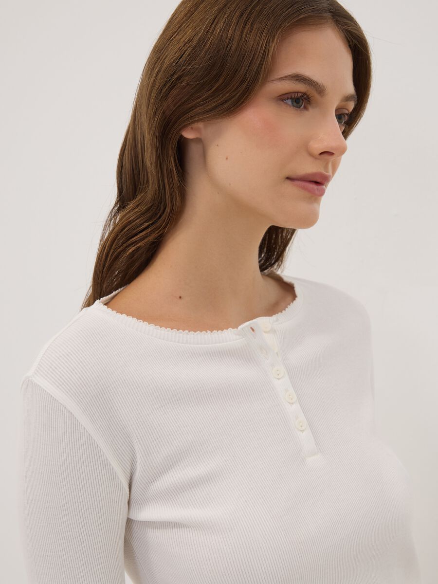 White organic cotton pyjama top with grandad collar_1