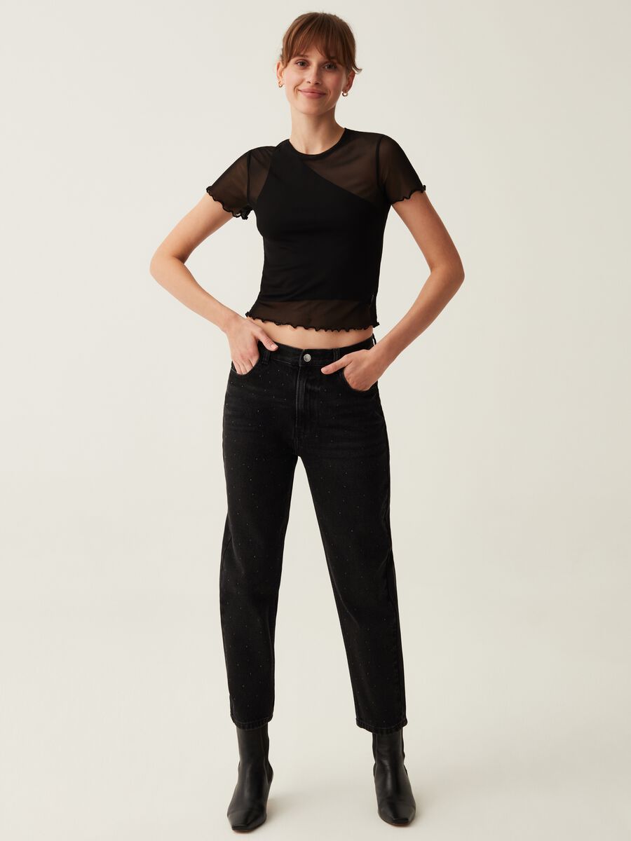 Jeans mom fit con strass_0