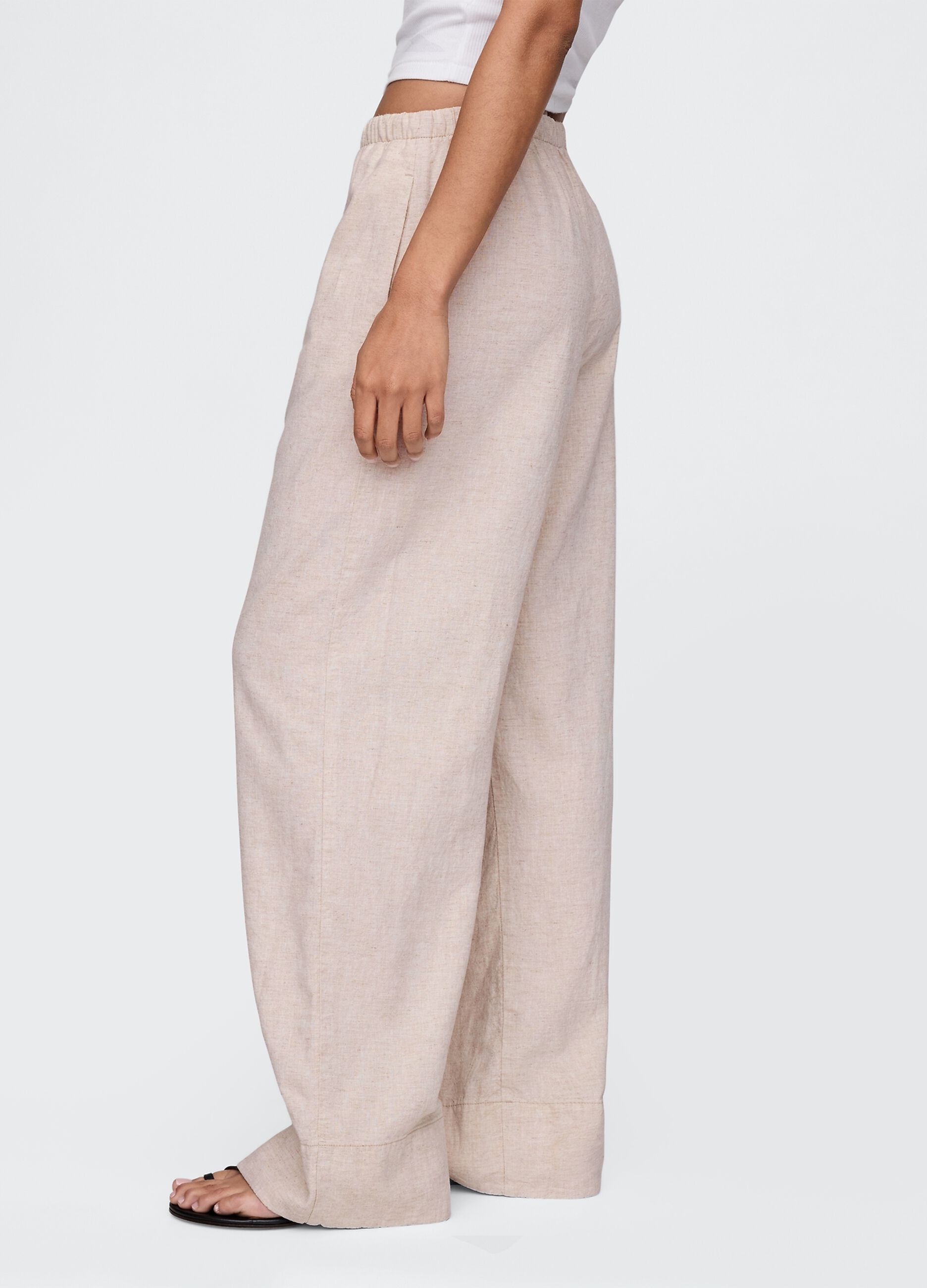 Beige wide-leg trousers in linen and viscose