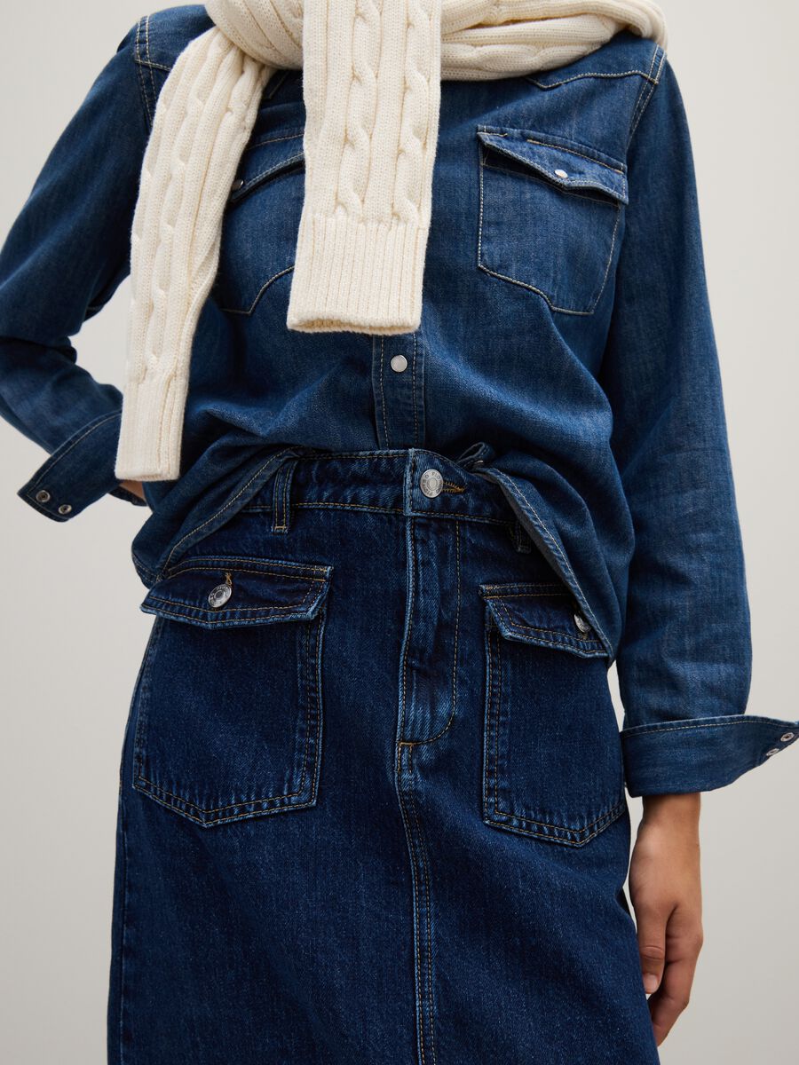 Gonna lunga in puro cotone blu regular fit_3