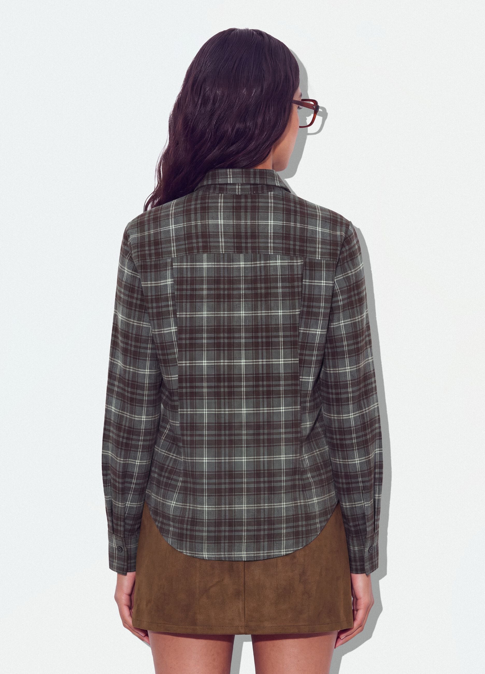 Grey flannel shirt in stretch viscose with tie, slim fit