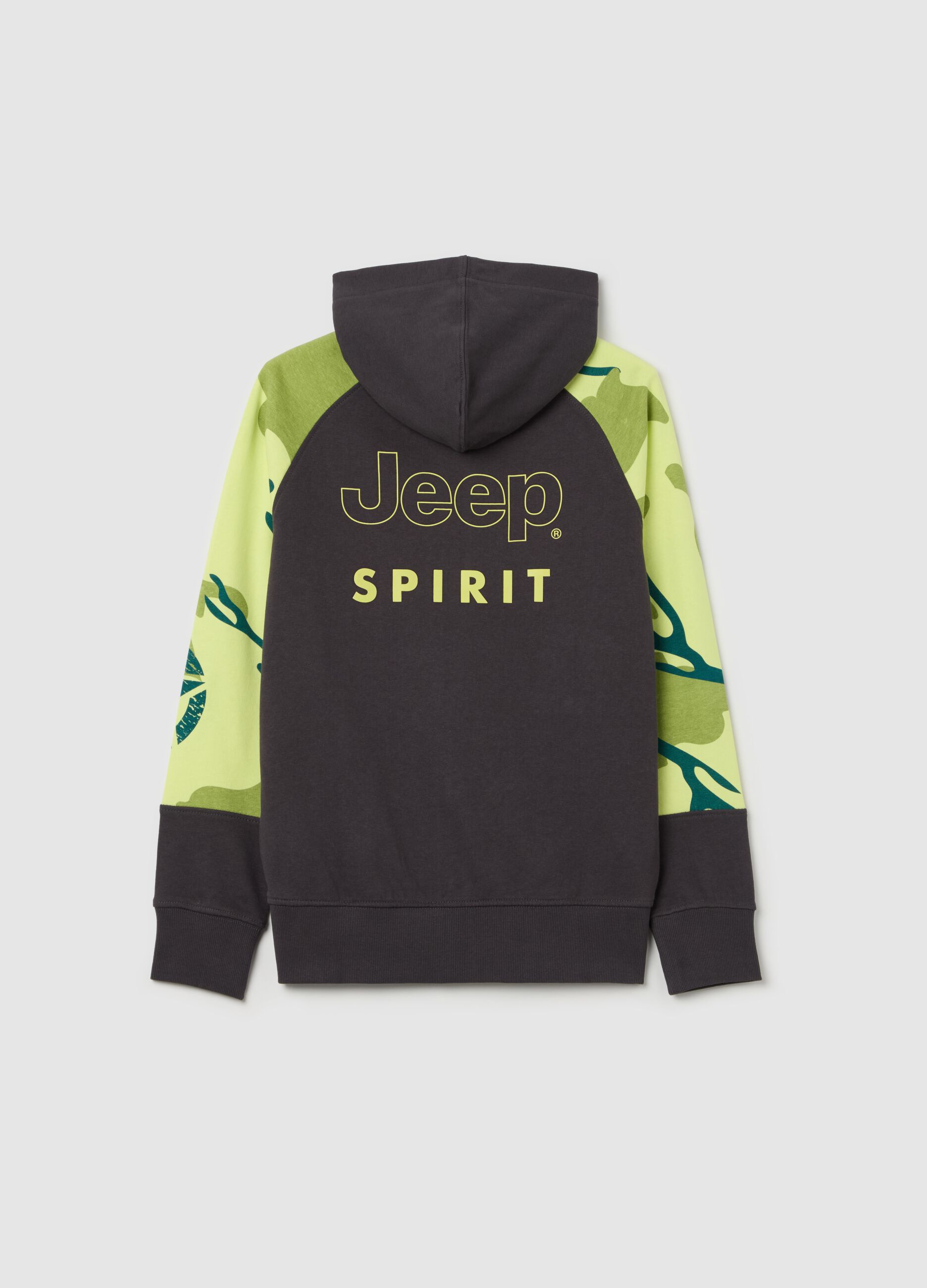 Full-zip sweatshirt with hood and logo and camouflage print