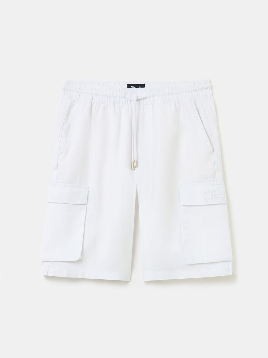Linen Jogger Cargo Shorts White_5