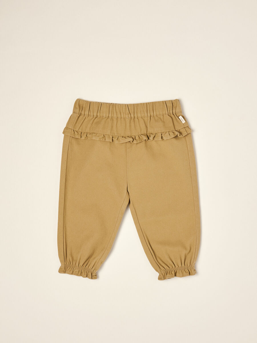 Pantaloni beige in puro cotone con volant_0