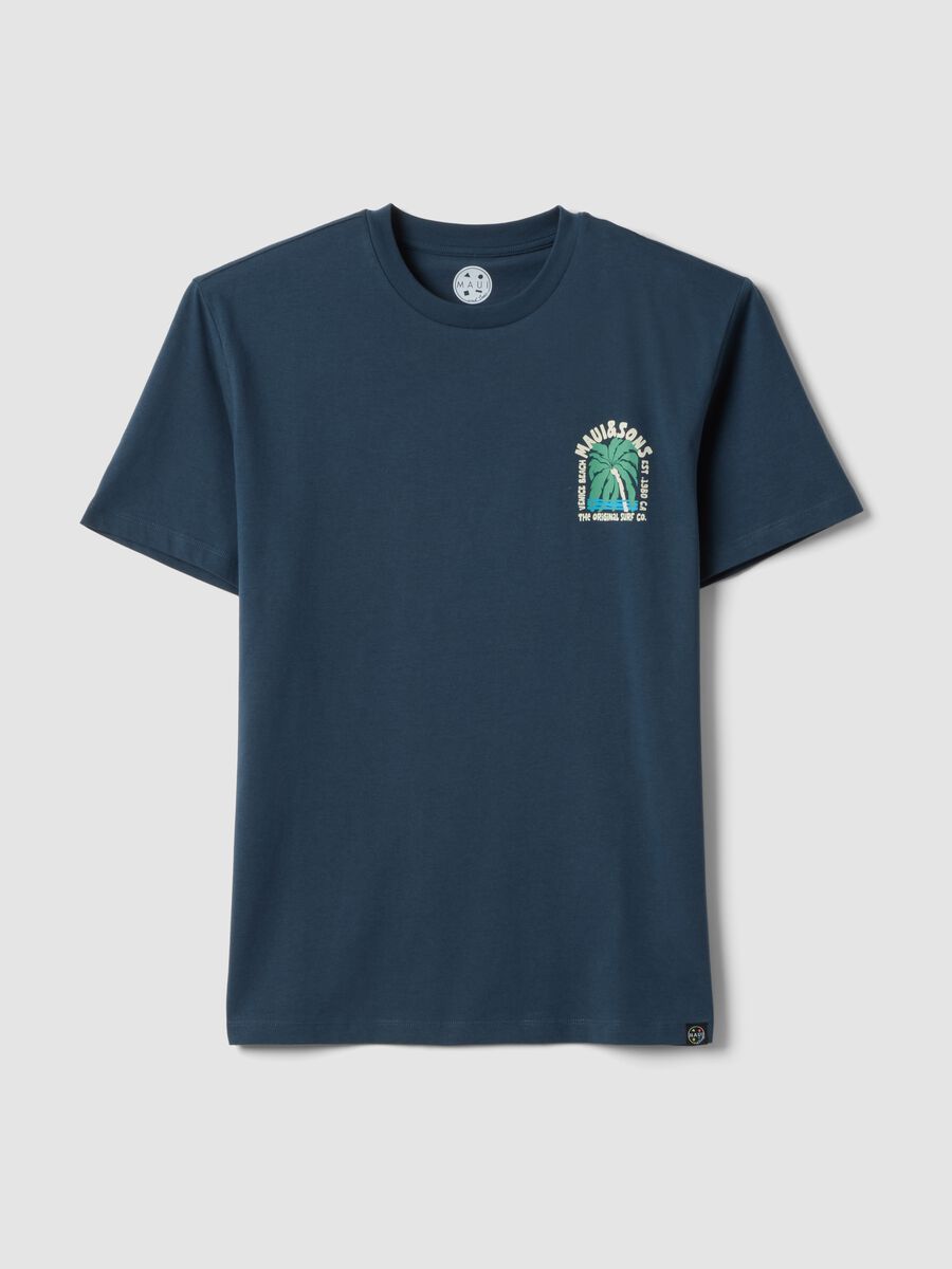 T-shirt blu a maniche corte in puro cotone_4