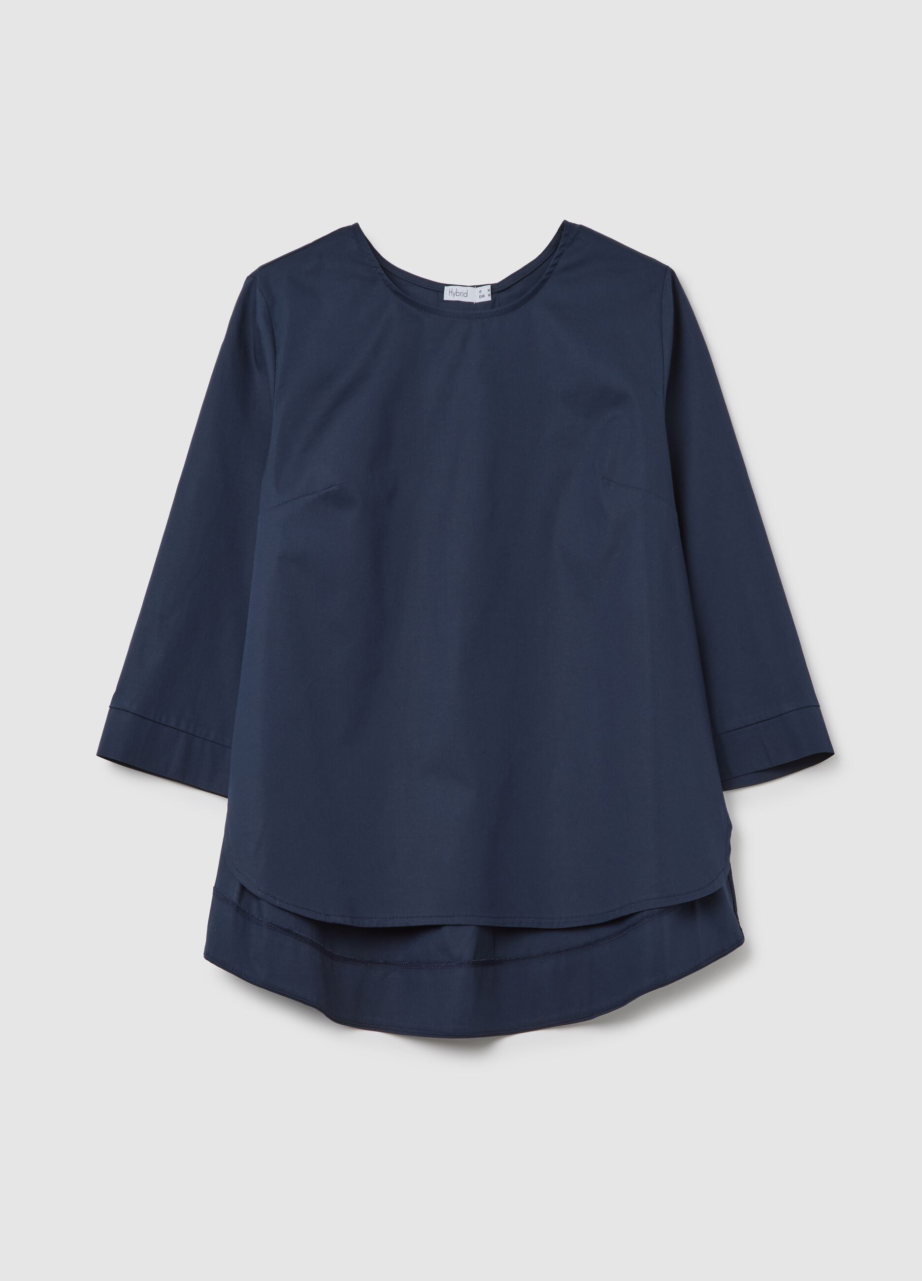 Women's blue cotton regular fit top with round neckline