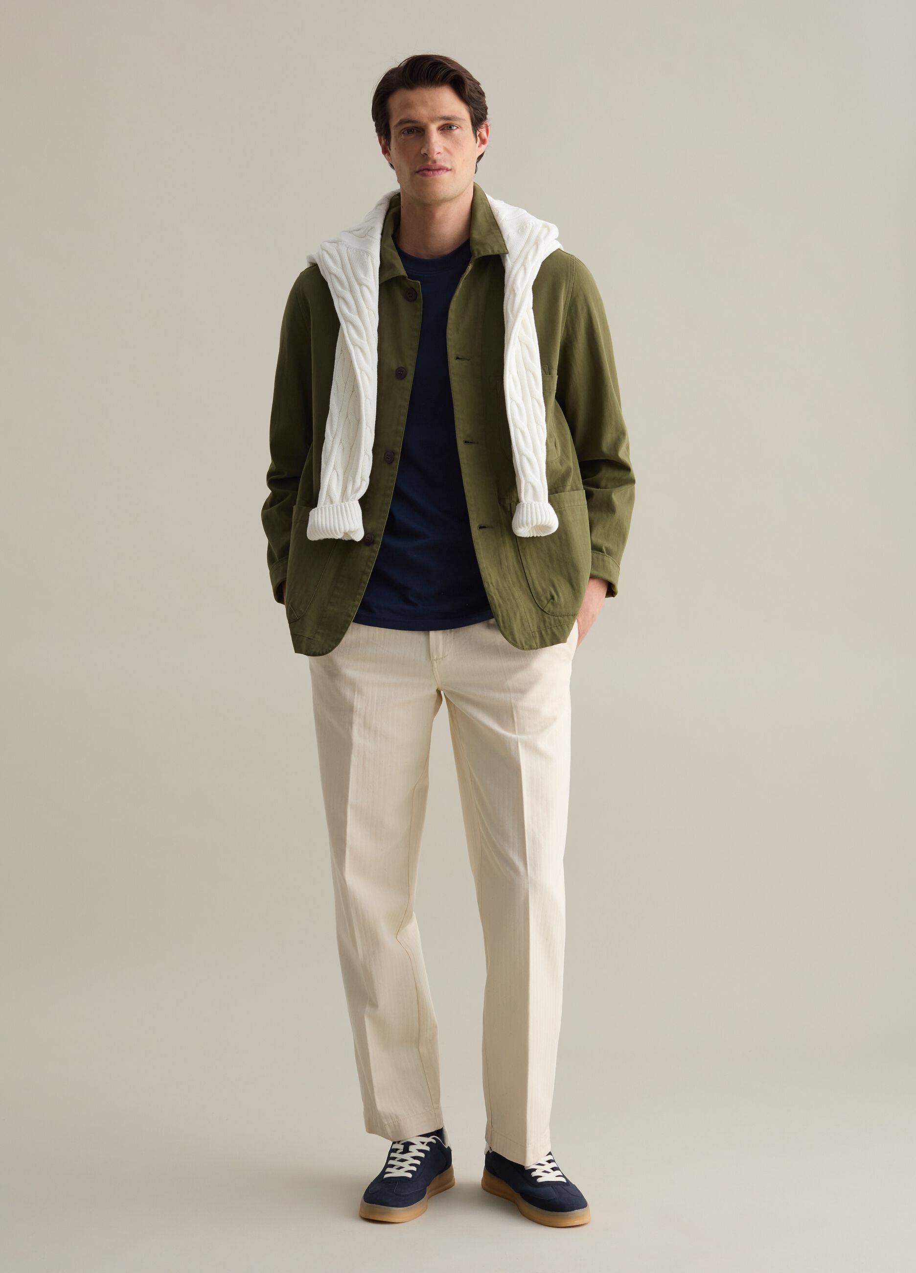 Striped shacket with herringbone motif