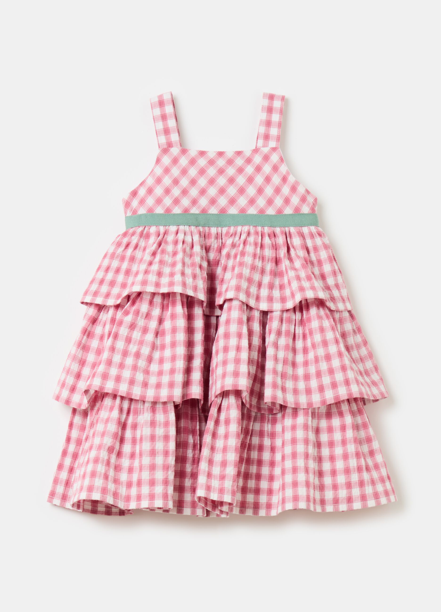 Tiered dress with check pattern